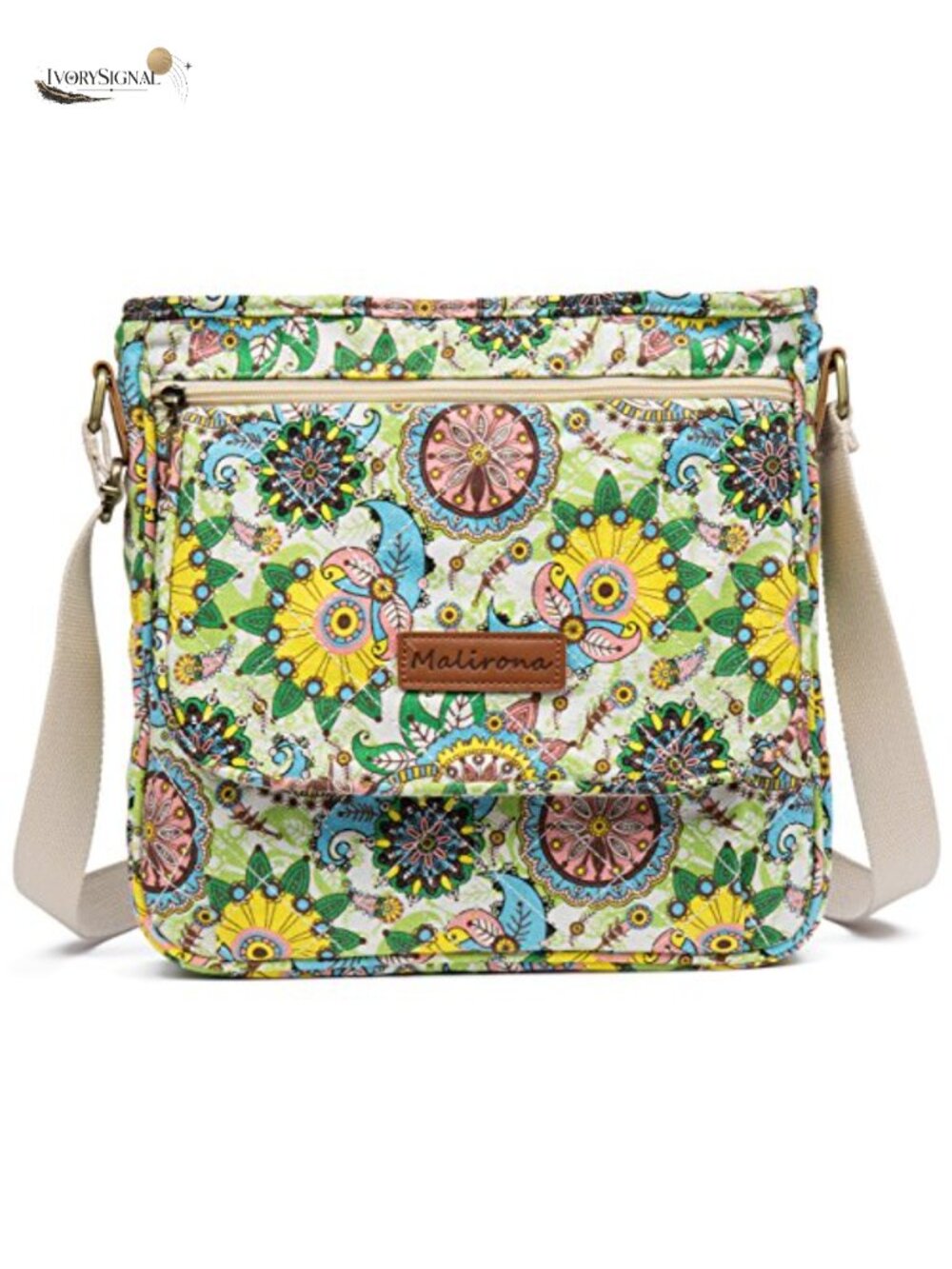 Canvas Floral Crossbody Messenger Bag Multi Pocket Travel Purse